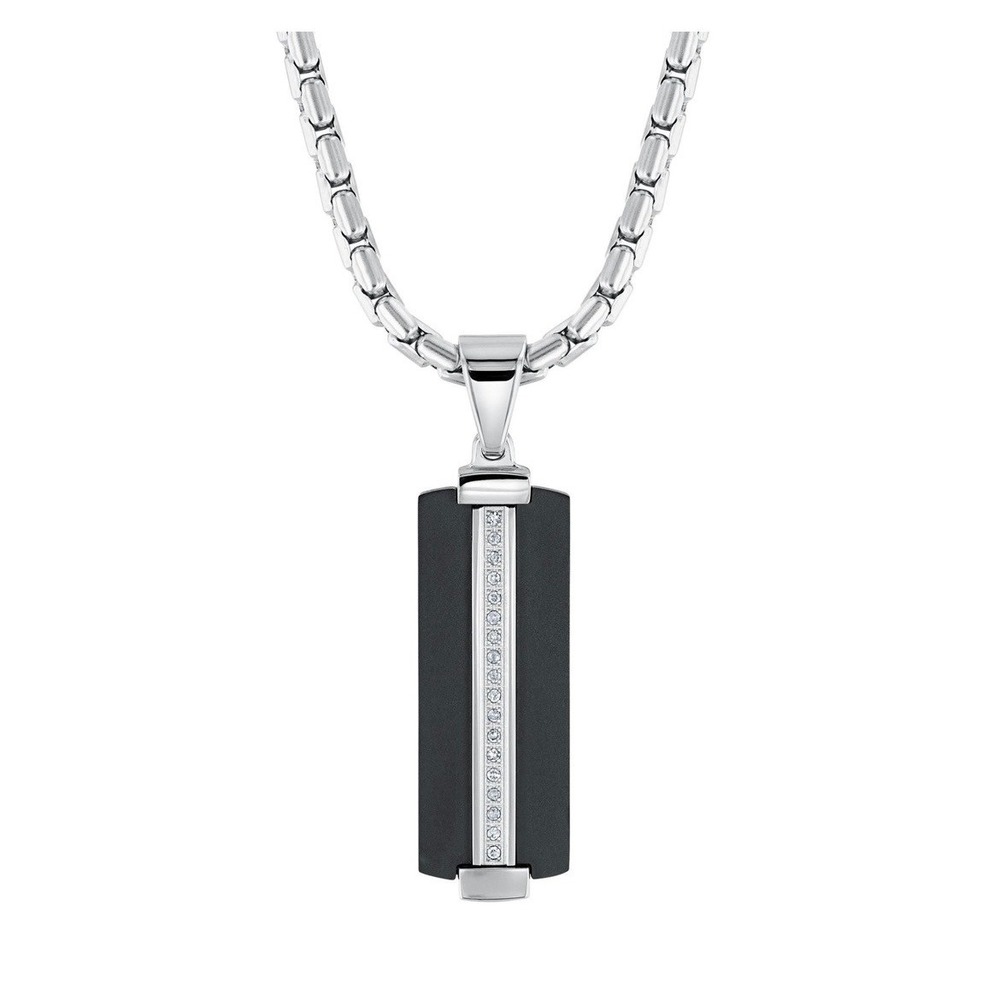 SHR Diamond 1/10CTW Dog Tag Necklace Men 22" Black IonPlated Stainless Steel NWT